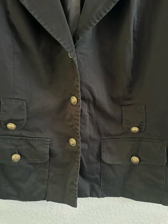 Sandro Paris Black Blazer Jacket Gold Button Cropped Tailored Women’s L - Picture 4 of 11